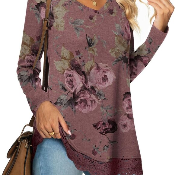 Elegant Women's Long Sleeve Tunic with Lace Hem - Perfect for Fall Fashion - Picture 1 of 6
